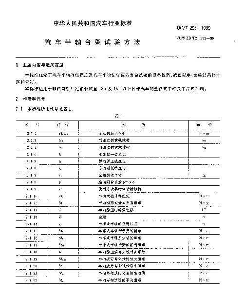 QCT 293-1999 汽车半轴台架试验方法