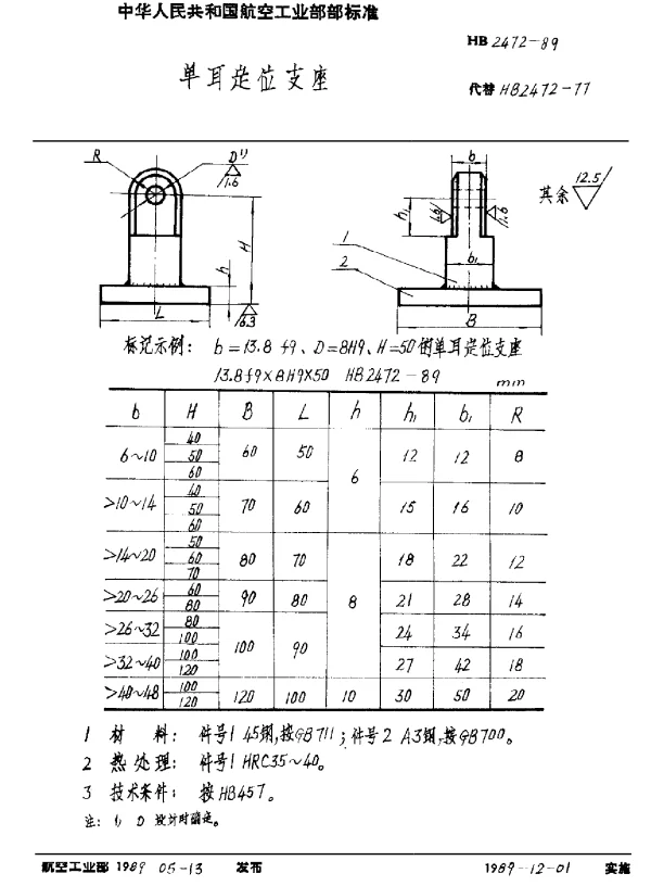 HB 2472-1989 单耳定位支座