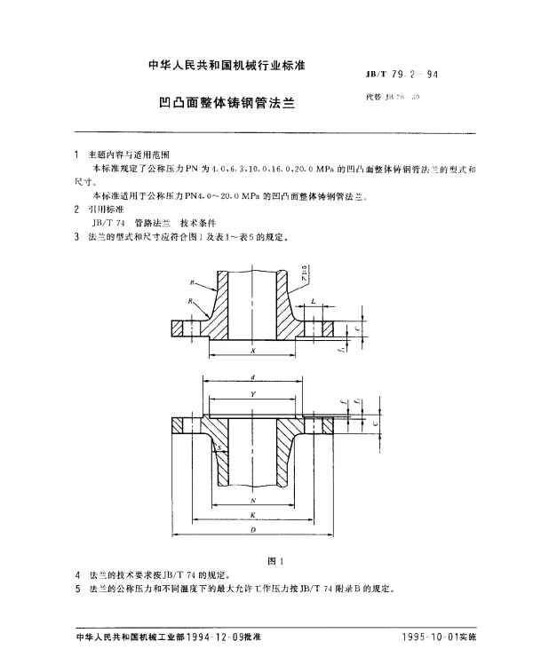 JBT 79.2-1994 凹凸面整体铸钢管法兰