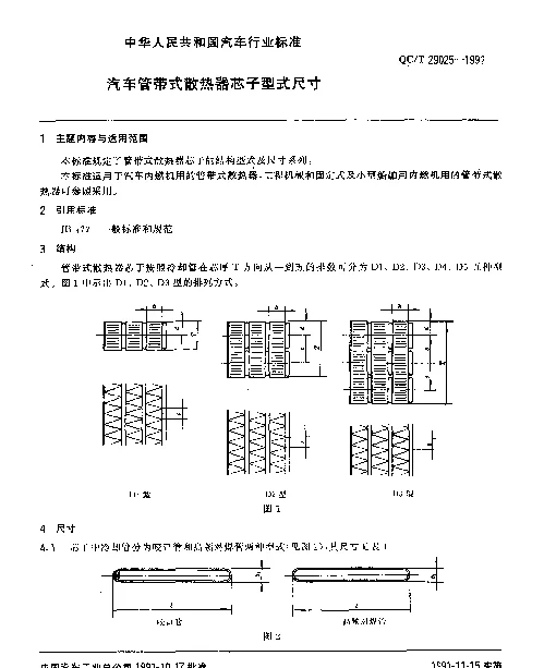 QCT 29025-1991 汽车管带式散热器芯子型式尺寸