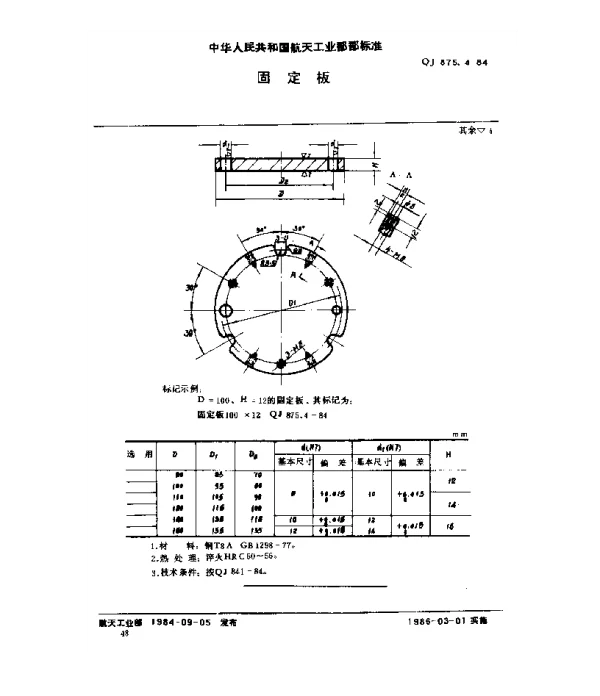 QJ 875.4-1984 塑料挤压模具 固定板