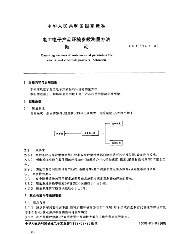 GB 10593.1-1989 电工电子产品环境参数测量方法 振动