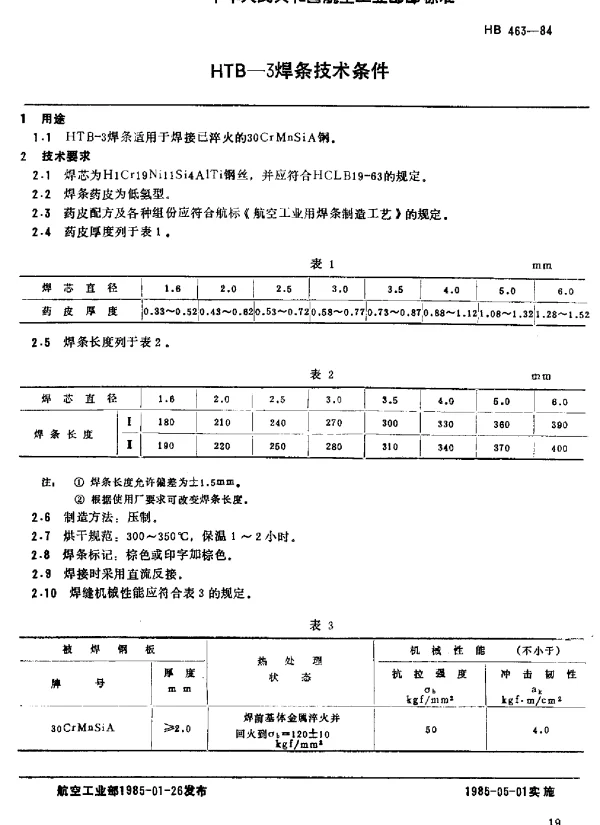 HB 463-1984 HTB-3焊条技术条件