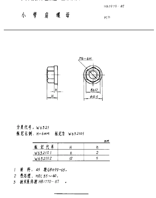 HB 3979-1987 小带肩螺母