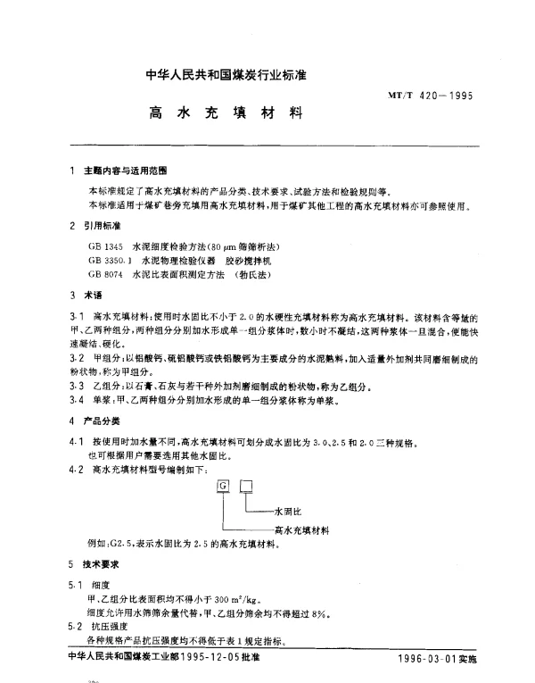 MTT 420-1995 高水充填材料