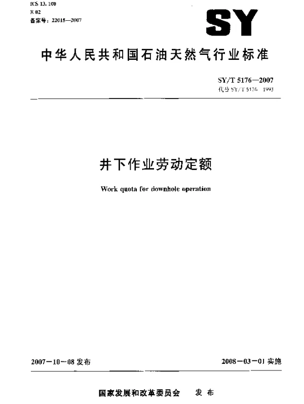 SYT 5176-2007 井下作业劳动定额
