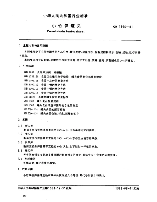 QB 1406-1991 小竹笋罐头