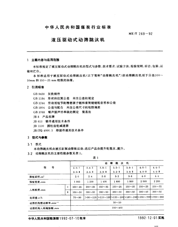 MTT 269-1992 液压驱动式动筛跳汰机