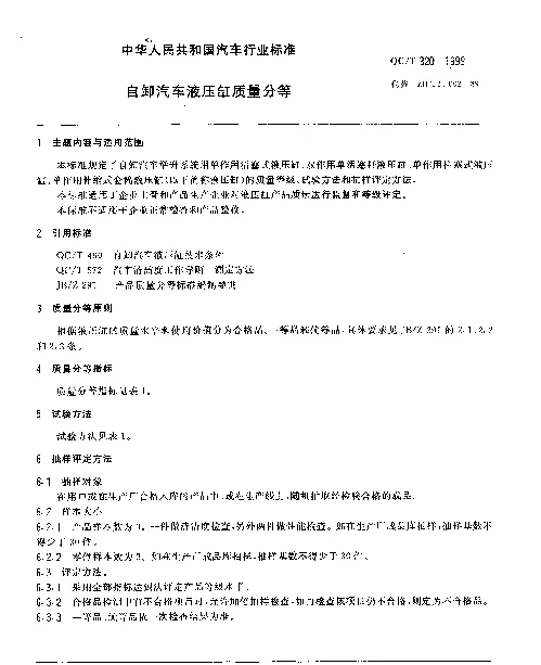 QCT 320-1999 自卸汽车液压缸质量分等
