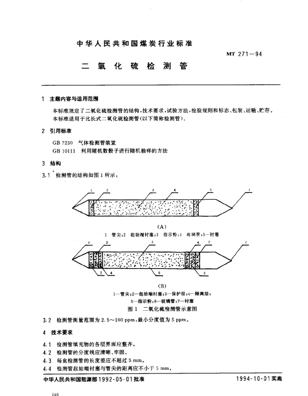 MT 271-1994 二氧化硫检测管