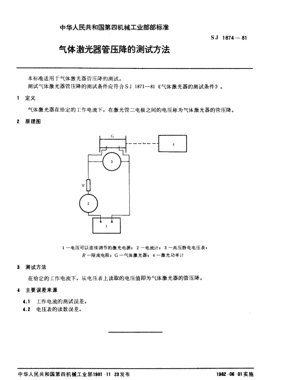 SJ 1874-1981 气体激光器管压降的测试方法