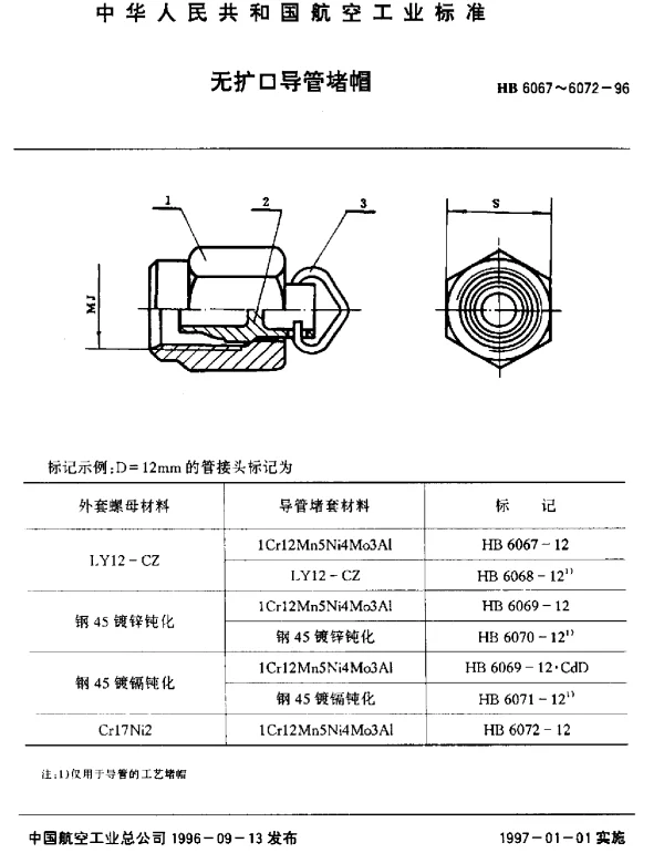 HB 6067~6072-1996 无扩口导管堵帽