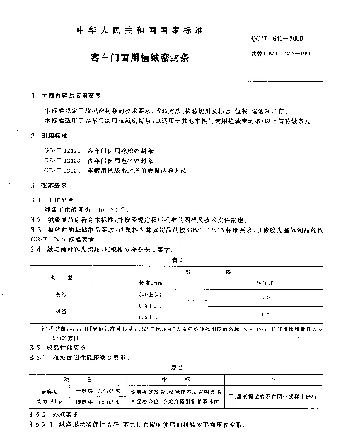 QCT 640-2000 客车门窗用植绒密封条