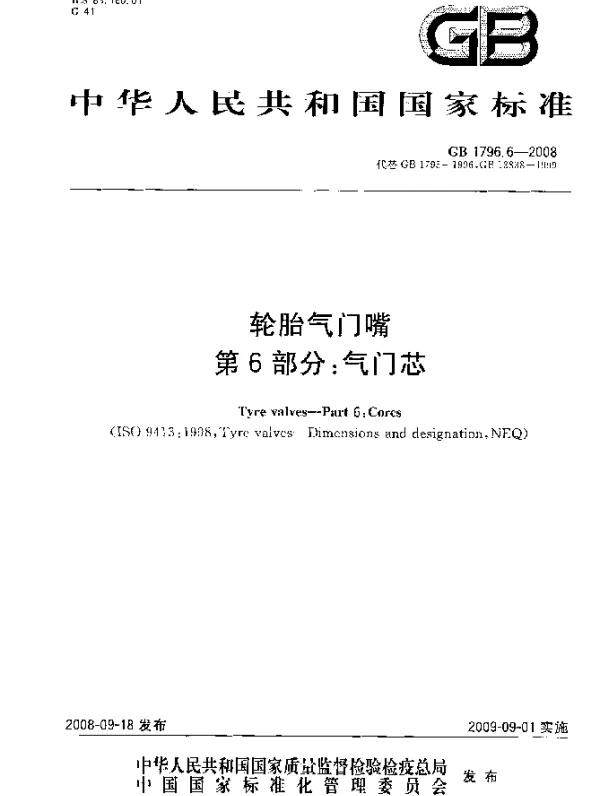 GB 1796.6-2008 轮胎气门嘴 第6部分：气门芯