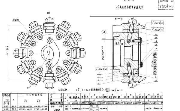 HB 3340-1981 ４－１／２＂弧齿锥齿轮单面盘铣刀（试行）