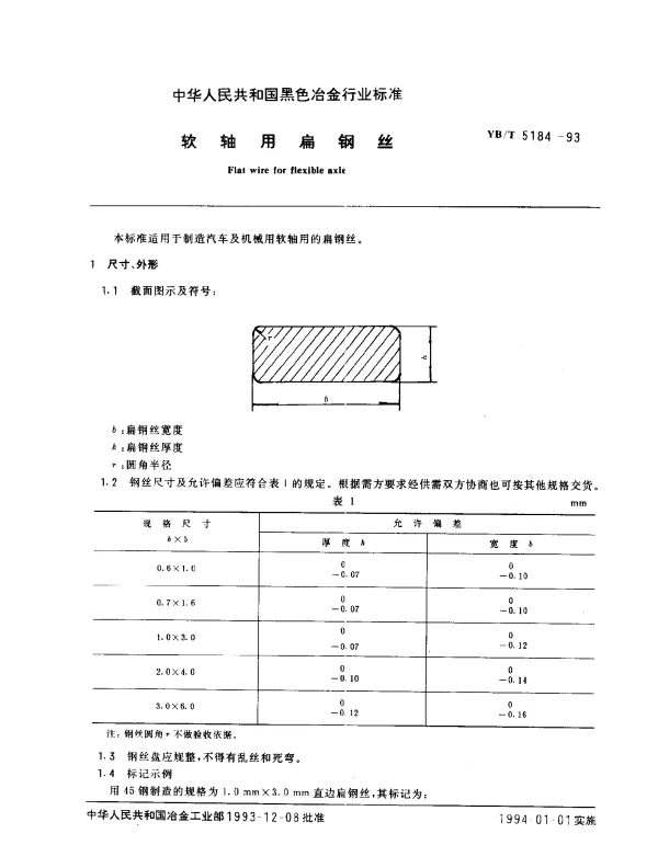 YBT 5184-1993 软轴用扁钢丝