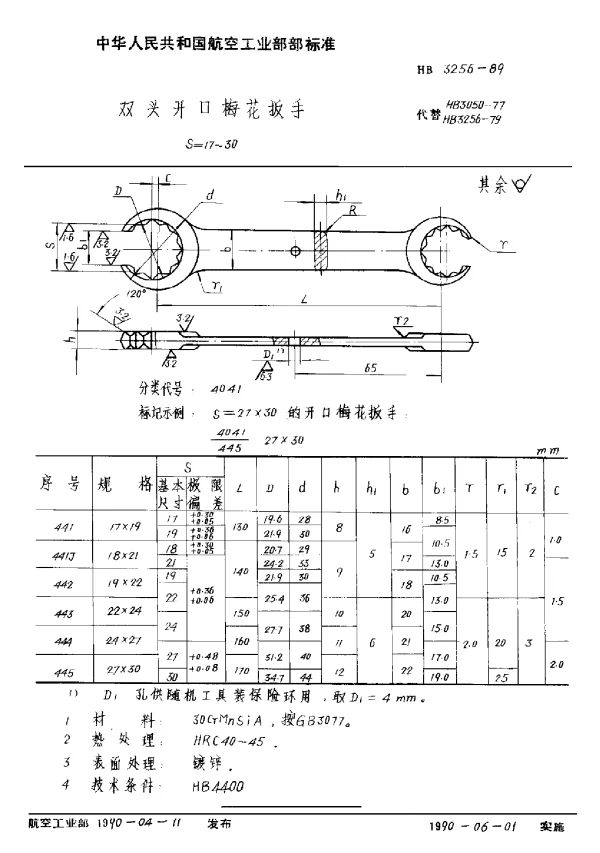 HB 3256-1989 双头开口梅花扳手 S=17~30