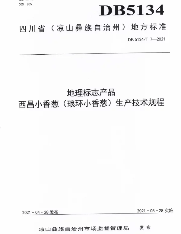 DB5134T 7-2021 地理标志产品  西昌小香葱（琅环小香葱）生产技术规程