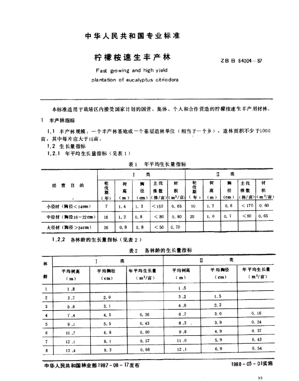 ZB B 64004-1987 柠檬桉速生丰产林