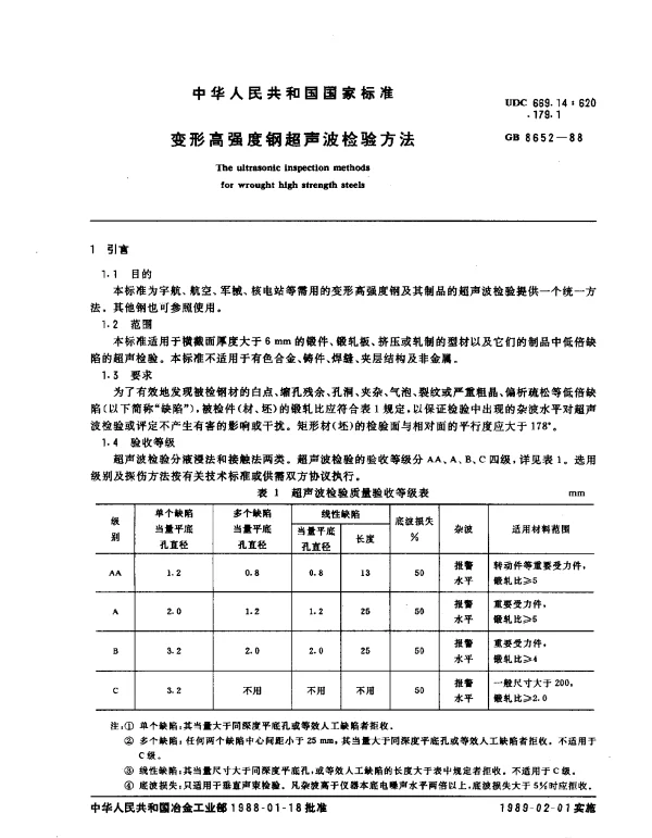 GB 8652-1988 变形高强度钢超声波检验方法