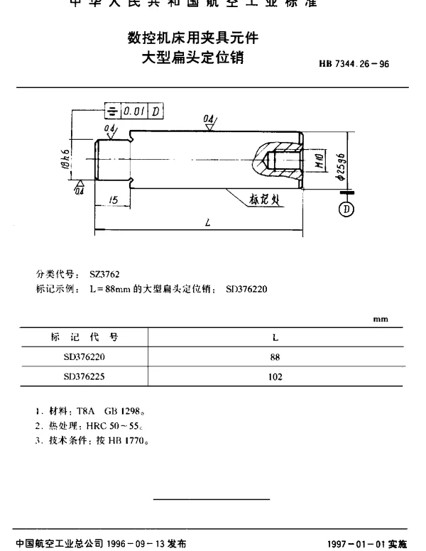 HB 7344.26-1996 数控机床用夹具元件.大型扁头定位销