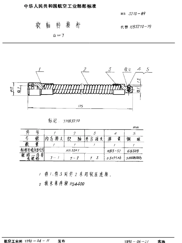 HB 3270-1989 软轴转接杆 a=7