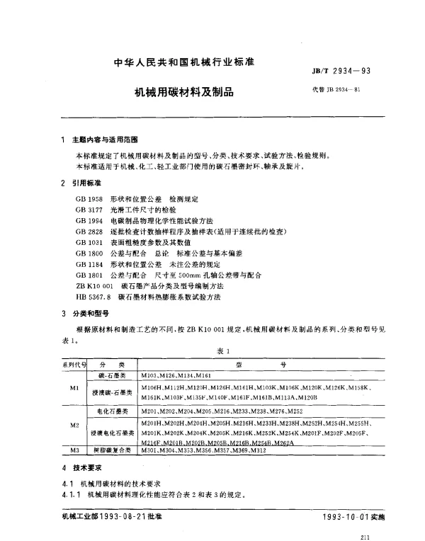 JBT 2934-1993 机械用碳材料及制品