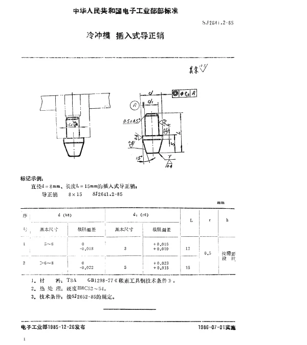 SJ 2641.2-1985 冷冲模.插入式导正销
