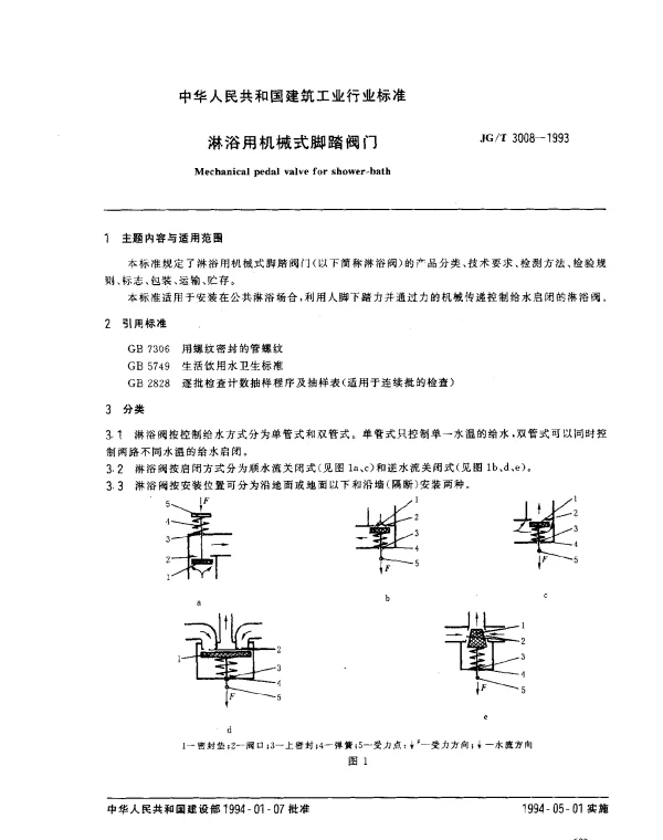 JGT 3008-1993 沐浴用机械式脚踏阀门