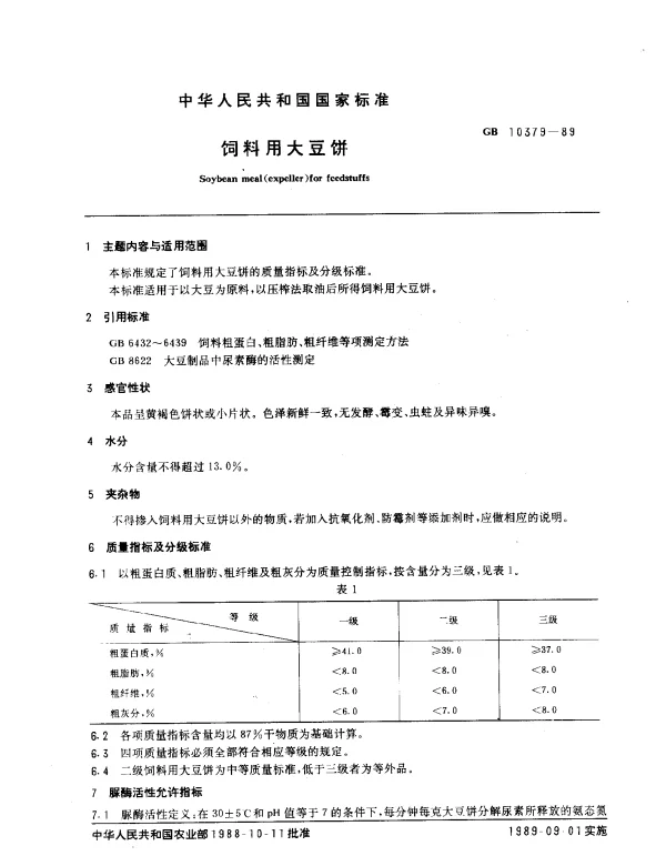 GB 10379-1989 饲料用大豆饼