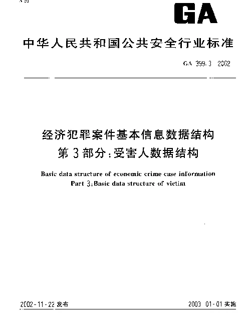 GA 399.3-2002 经济犯罪案件基本信息数据结构 第3部分：受害人数据结构