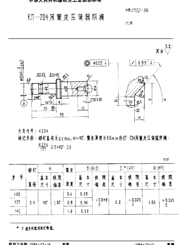 HB 3752-1986 KΠ-204用蒙皮压窝器阴模