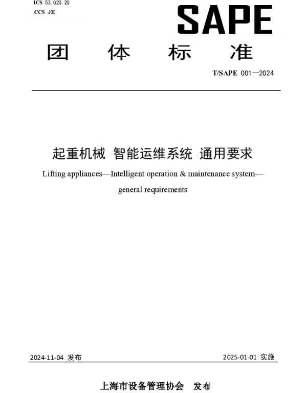 TSAPE 001-2024 起重机械 智能运维系统 通用要求