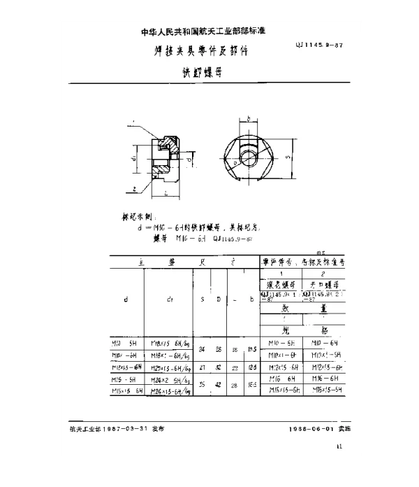QJ 1145.9-1987 焊接夹具零件及部件 快卸螺母