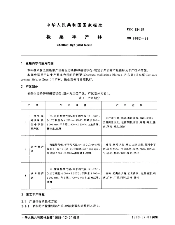 GB 9982-1988 板栗丰产林