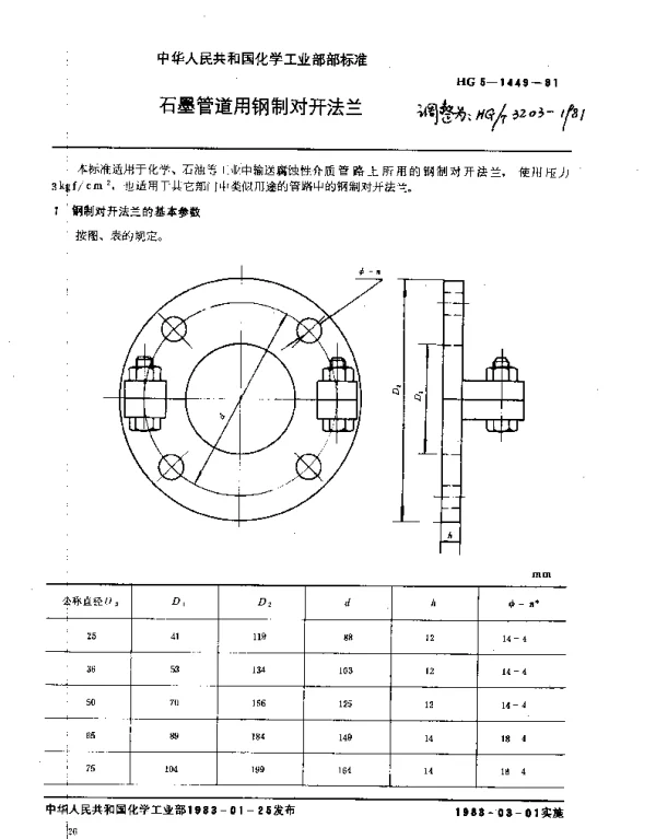 HGT 3203-1981 石墨管道用钢制对开法兰