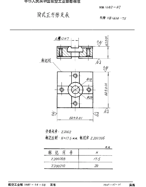 HB 1682-1987 简式正方形支承