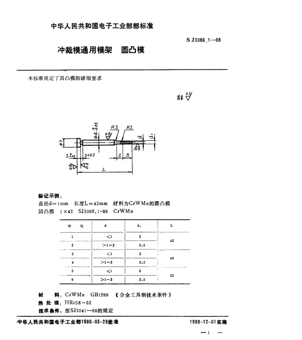 SJ 3086.1-1988 冲裁模通用模架.圆凸模
