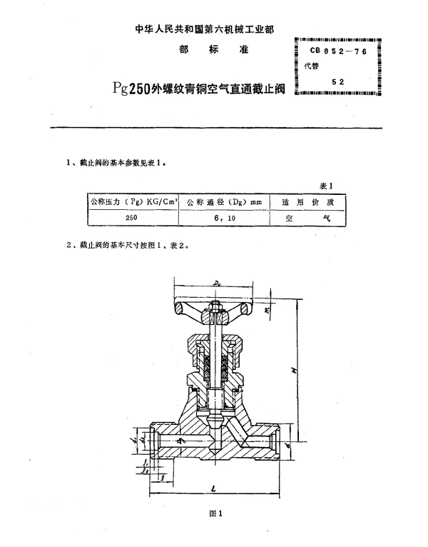 CB 852-1976 Pg250外螺纹青铜空气直通截止阀