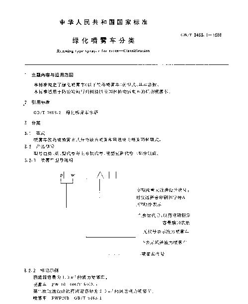 GBT 9463.1-1988 绿化喷雾车分类