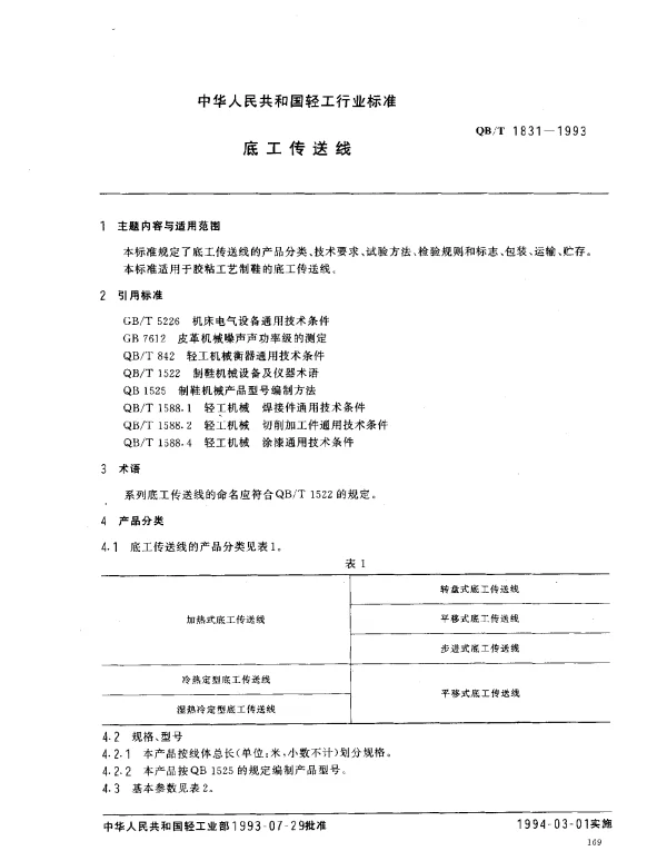 QBT 1831-1993 底工传送线