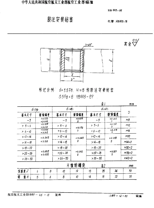 HB 995-1989 胶注安装钻套