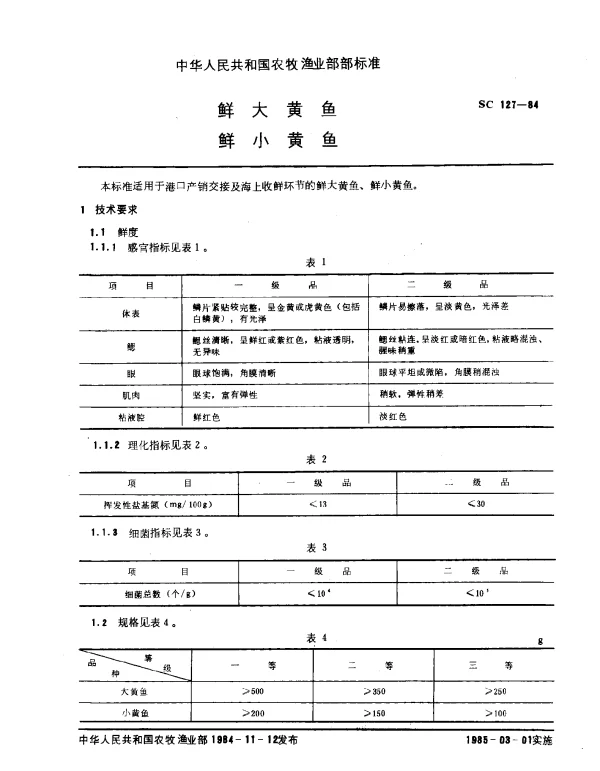 SC 127-1984 鲜大黄鱼 鲜小黄鱼