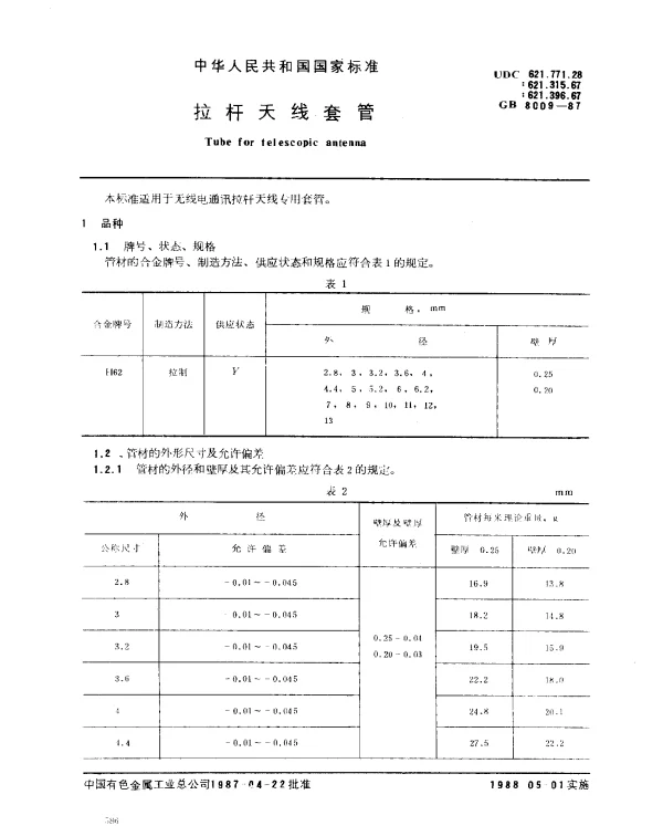 GB 8009-1987 拉杆天线套管