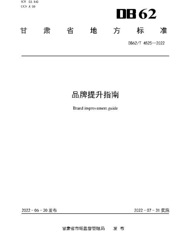 DB62T 4525-2022 品牌提升指南