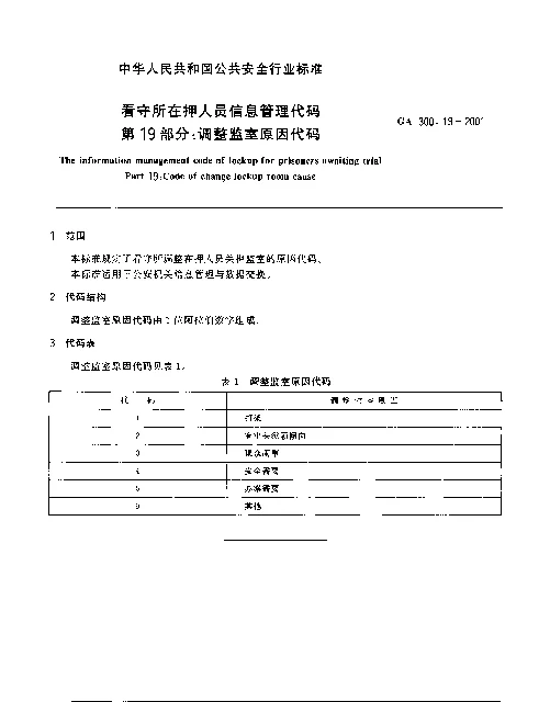 GA 300.19-2001 看守所在押人员信息管理代码.第19部分：调整监室原因代码