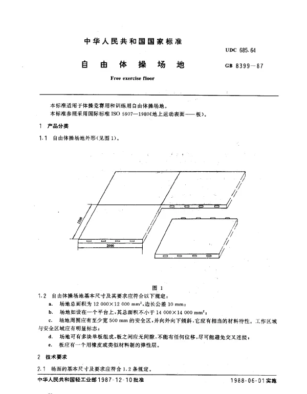 GB 8399-1987 自由体操场地