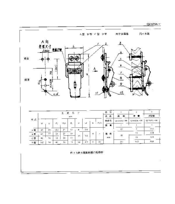 QJ 615A-1998 包装箱附件 搭扣锁
