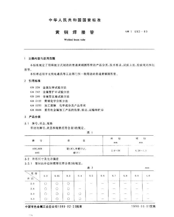 GB 11092-1989 黄铜焊接管
