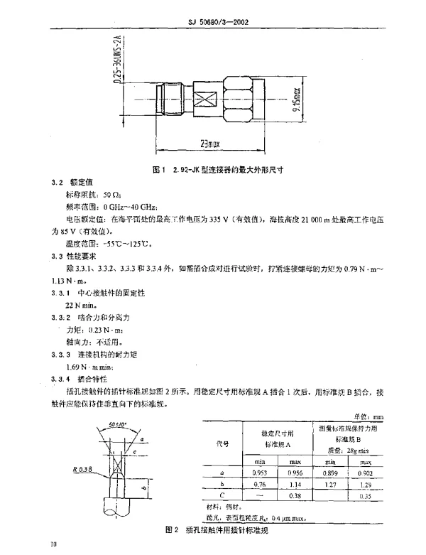 SJ 506803-2002 2.92系列内插针到插孔2级.射频同轴连接器转接器详细规范